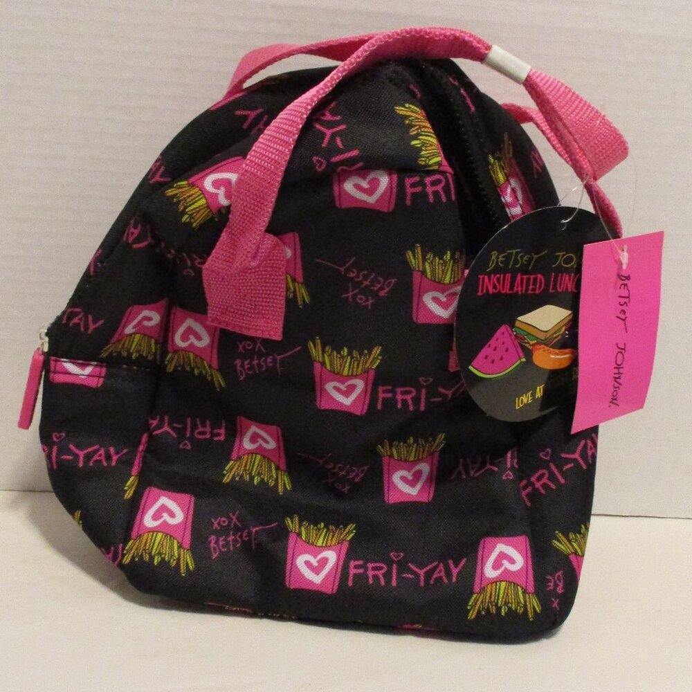 Betsey Johnson Bag NEW  Woman Medium Black Pink Zip Up Travel Outdoor Lunch Bag